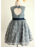 Gray Lace Rosette Skirt Heart Cut  Back Flower Girl Dress